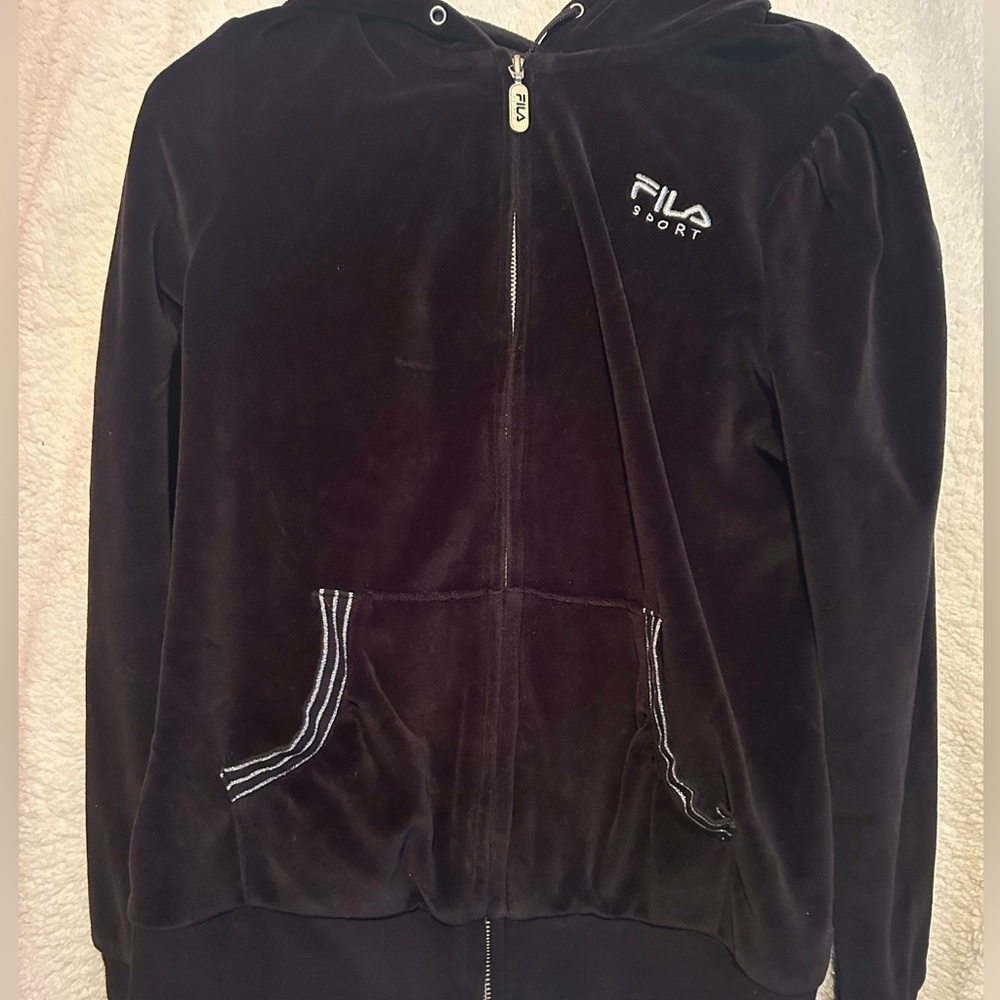 FILA Vintage Athletic Velvet Zip Up Hooded Jacket